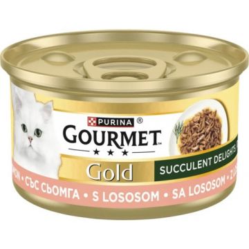 GOURMET GOLD Succulent Delight  conserve pentru pisici, cu Somon 85g