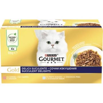 GOURMET GOLD Succulent Delight Pachet conserve pentru pisici, cu Somon 85g