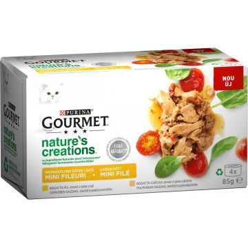 GOURMET Nature's Creations Pachet conserve pentru pisici,Pui şi Curcan 4x85g