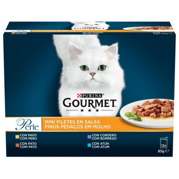 GOURMET Perle Pachet plicuri MINI FILEURI în sos Raţă, Curcan, Miel, Ton 12x85g