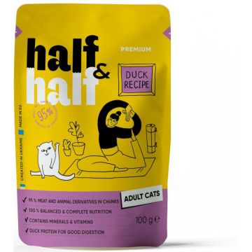 HALF&HALF plic pentru pisici adulte, bucăţi de Raţă  în sos 100g