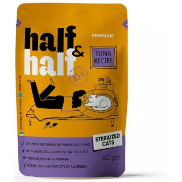 HALF&HALF plic pentru pisici sterilizate, bucăţi de Ton în sos 100g