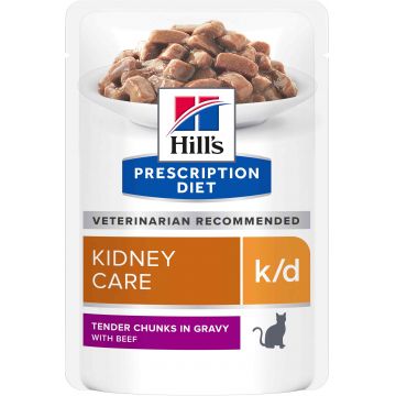 HILL's PD FELINE K/D Plic hrană umedă pentru boli renale, cu Vită 85g