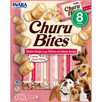 INABA CHURU Bites Recompensă pt. câini, Pernuţe Pui/Somon, Pachet 8 plicurix12g