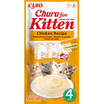 INABA CHURU KITTEN Recompensă pt.pisicuţe, Piure cu Pui, Pachet 4 plicuri x 14g