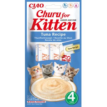 INABA CHURU KITTEN Recompensă pt.pisicuţe, Piure cu Ton, Pachet 4 plicuri x 14g