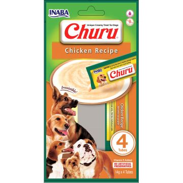 INABA CHURU Recompensă pentru câini, Piure cu Pui, Pachet cu 4 plicuri x 14g