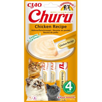 INABA CHURU Recompensă pt. pisici, Piure cu Pui, Pachet cu 4 plicuri x 14g