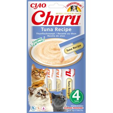 INABA CHURU Recompensă pt. pisici, Piure cu Ton, Pachet cu 4 plicuri x 14g