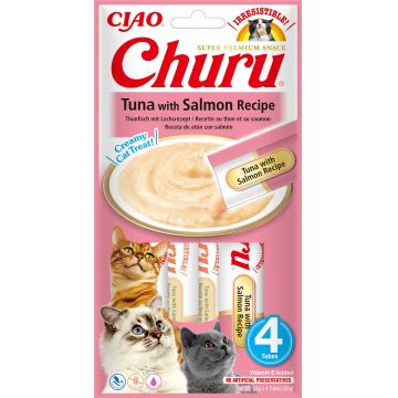 INABA CHURU Recompensă pt. pisici, Piure cu Ton si Somon, Pachet 4 plicuri x14g