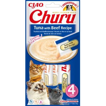 INABA CHURU Recompensă pt. pisici, Piure Ton si Vită, Pachet 4 plicuri x 14