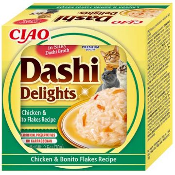 INABA CIAO Dashi Delights Bol pentru pisici, cu Pui şi fulgi de peşte Bonito 70g