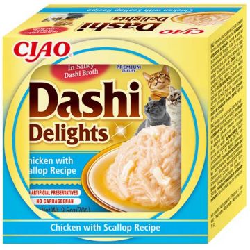 INABA CIAO Dashi Delights Bol pentru pisici, cu Pui şi Scoici 70g