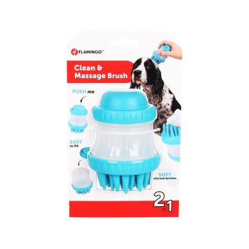 Perie Caini 2-in-1, Flamingo Masaj & Curatare Hilda, 7.7x7.7x10.6 cm