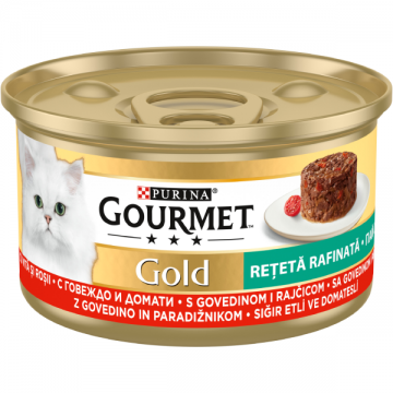 PURINA® GOURMET® GOLD Rețetă Rafinată, cu Vită și Roșii, hrană umedă pentru pisici, 85 g
