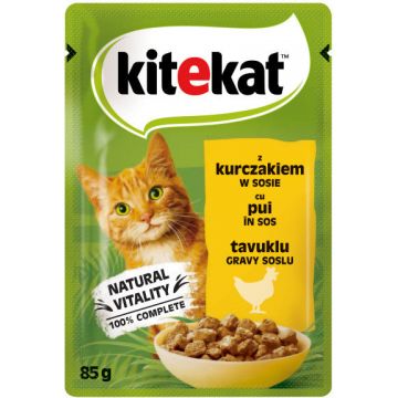KITEKAT Plic hrană umedă pentru pisici Adulte, cu Pui 85g
