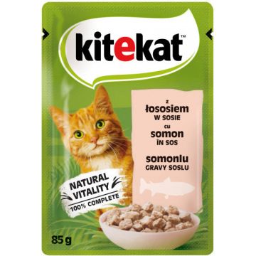 KITEKAT Plic hrană umedă pentru pisici Adulte, cu Somon 85g