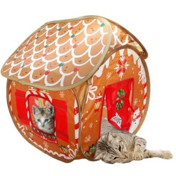 KONG Bungalou pentru pisici, model Turtă dulce, ediţie de Crăciun