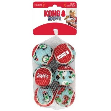 KONG Jucărie pentru câini, Minge de tenis, ediţie Crăciun, S, 6 bucăţi
