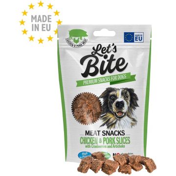 Let's Bite Meat Snacks - recompense pentru câini, felii cu Pui şi Porc 80g