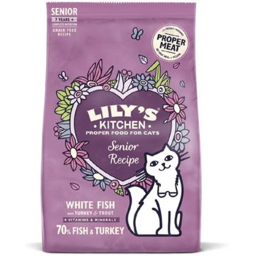 LILY'S KITCHEN Hrană uscată pentru pisici, SENIOR, cu Peşte Alb şi Curcan 800g