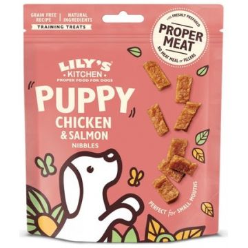 LILY'S KITCHEN Nibbles Recompensă pentru câini PUPPY, cu Pui şi Somon 70g