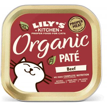 LILY'S KITCHEN Organic Pat pentru pisici, cu Vită, fără cereale 85g