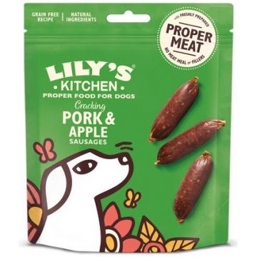LILY'S KITCHEN Sausages Recompensă pentru câini Cracking, cu Porc şi Mere 70g