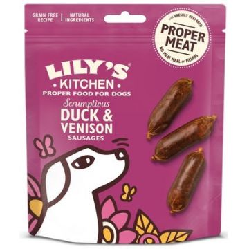 LILY'S KITCHEN Sausages Recompensă pt. câini Scrumptious, cu Raţă şi Vânat 70g