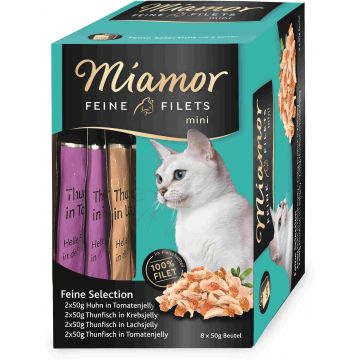 MIAMOR FILETS Mini Pachet plicuri pisici, Pui, Ton/Crab, Ton/Somon, Ton 8x50g