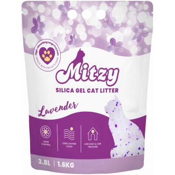 MITZY SILICA GEL Nisip silicat pentru pisici, cu lavandă 3,8L/1,6kg