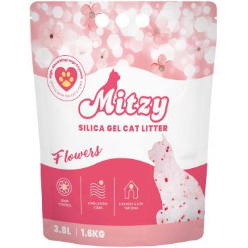 MITZY SILICA GEL Nisip silicat pentru pisici, cu miros floral 3,8L/1,6kg