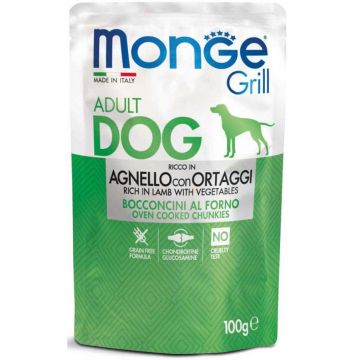 MONGE Grill Plic hrană umedă pentru câini, cu Miel şi Legume 100g