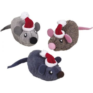 NOBBY Jucărie pt pisici Şoricei cu căciuliţă Xmas, din pluş, div culori, 8 cm