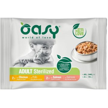 OASY Chunks in Gravy Multipack pentru pisici sterilizate, pachet 4x85g
