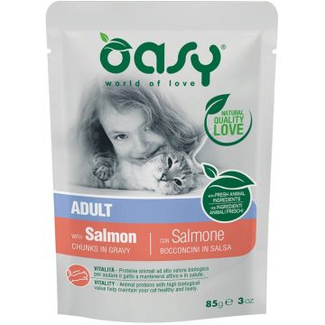 OASY Chunks in Gravy Plic pentru pisici, cu Somon 85g