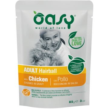 OASY Chunks in Gravy Plic pentru pisici, Hairball 85g