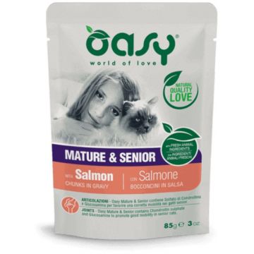 OASY Chunks in Gravy Plic pentru pisici SENIOR, cu Somon 85g