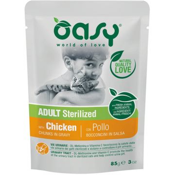 OASY Chunks in Gravy Plic pentru pisici sterilizate, cu Pui 85g