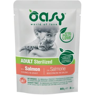 OASY Chunks in Gravy Plic pentru pisici sterilizate, cu Somon 85g