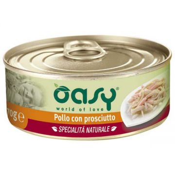 OASY Conservă pentru pisici, File de Pui şi Şuncă de Pui, în sos