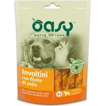 OASY Delicatese pentru câini Sticks împletit Piele de Vită şi File de Pui 100g