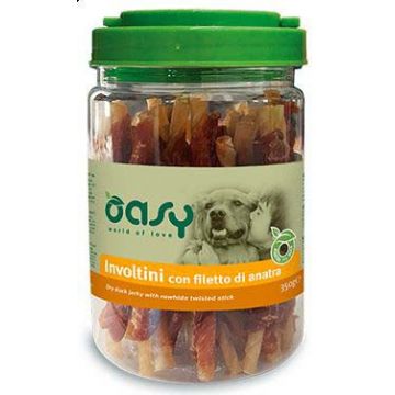 OASY Delicatese pentru câini Sticks împletit Piele de Vită şi File de Raţă 350g
