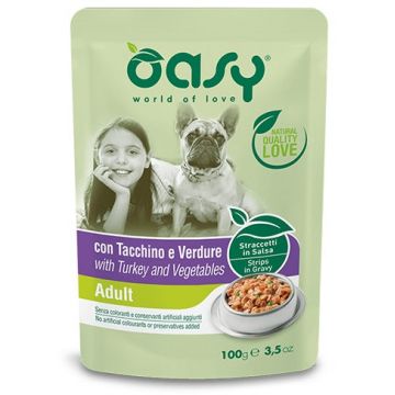 OASY Plic hrană umedă pentru câini Adult, cu Legume şi Curcan 100g