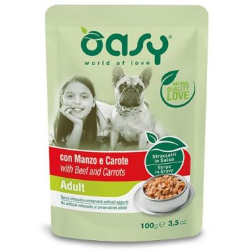 OASY Plic hrană umedă pentru câini Adult, cu Vită şi Morcovi 100g