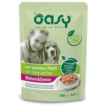 OASY SENIOR Plic hrană umedă pentru câini, cu Mazăre şi Curcan 100g