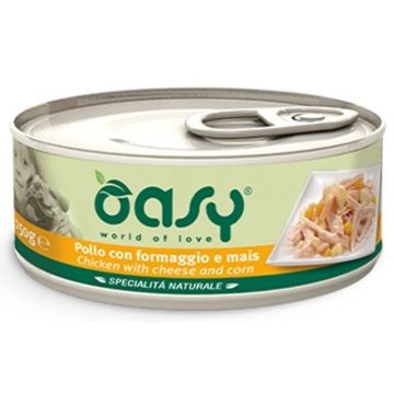 OASY Specialita' Naturali Conservă pentru câini, cu Pui, Brânză şi Porumb 150g