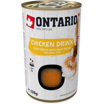 ONTARIO Conservă pentru pisici adulte, Supă cu bucăţi de Pui 135g