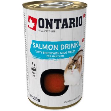 ONTARIO Conservă pentru pisici adulte, Supă cu bucăţi de Somon 135g