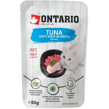 ONTARIO Plic pentru pisici adulte, cu Ton, în supă 80g